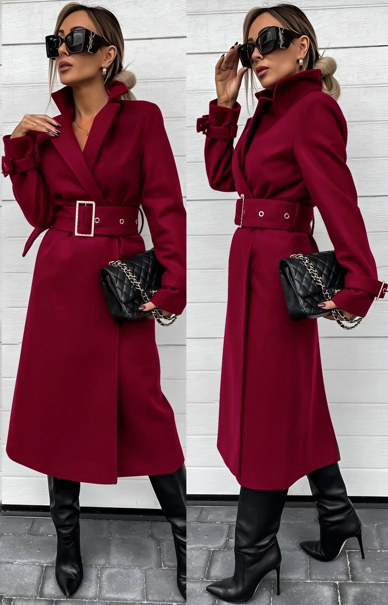 MANTEAU LONG DOUBLURE CHIC A CEINTURE, MANTEAU, Coats & Jackets, SHANI BEAUTY COLLECTION