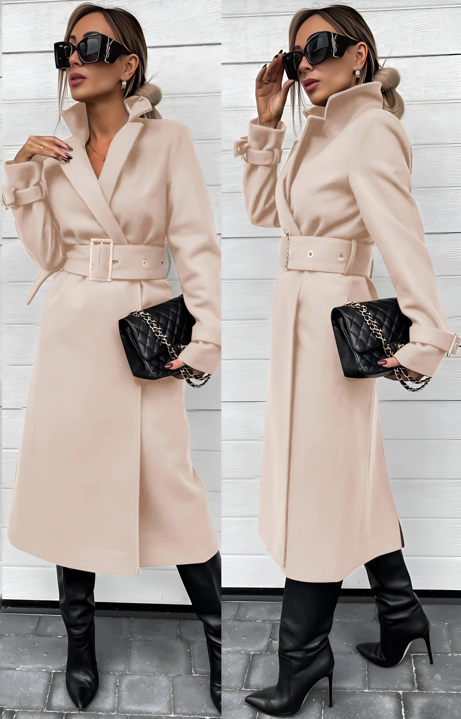 MANTEAU LONG DOUBLURE CHIC A CEINTURE, MANTEAU, Coats & Jackets, SHANI BEAUTY COLLECTION