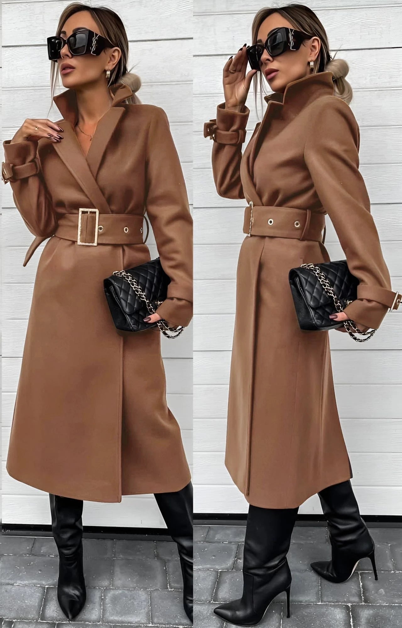 MANTEAU LONG DOUBLURE CHIC A CEINTURE, MANTEAU, Coats & Jackets, SHANI BEAUTY COLLECTION