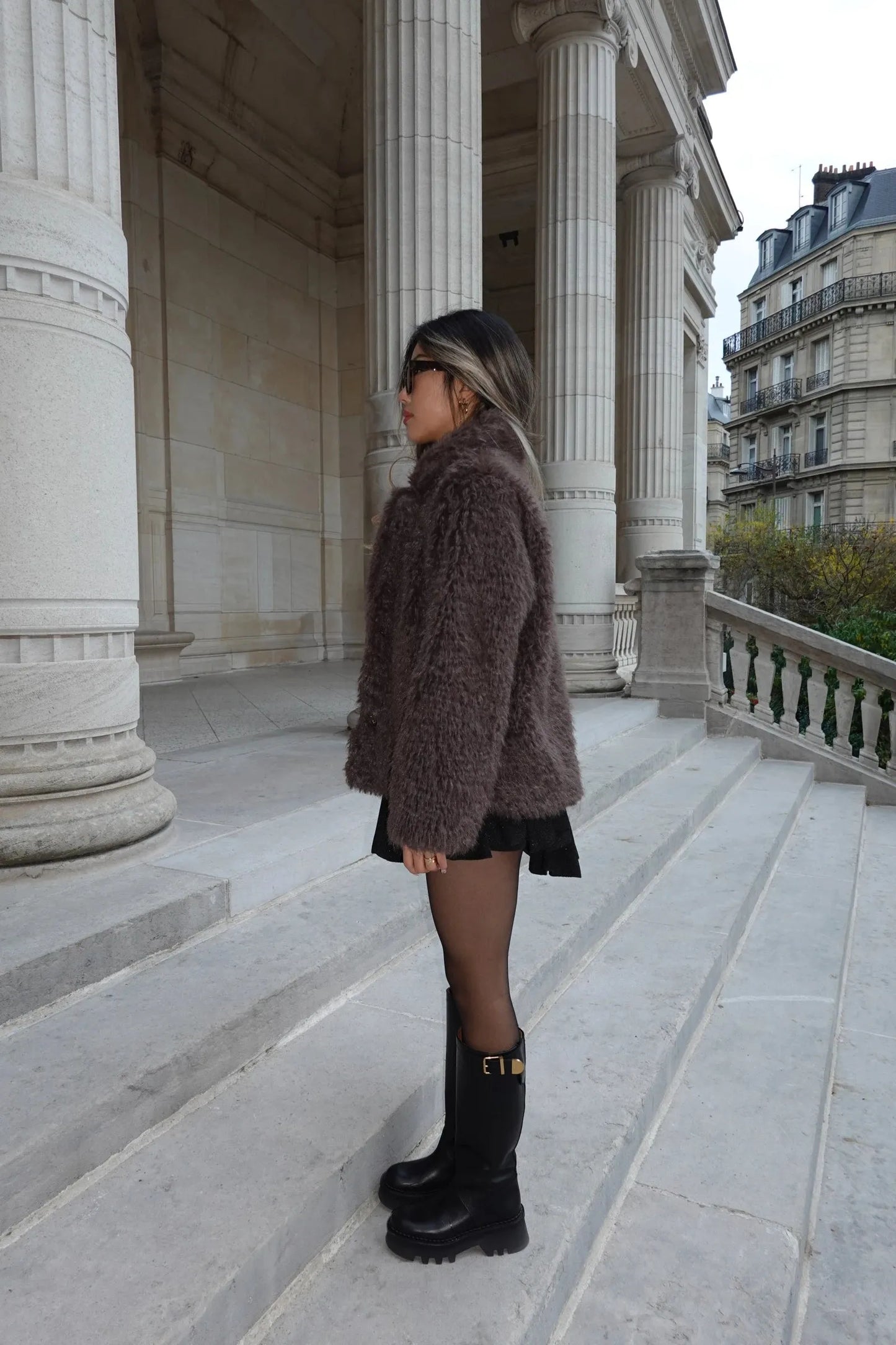 VESTE EN FAUSSE FOURRURE A MANCHES LONGUES, VESTE, Coats & Jackets, SHANI BEAUTY COLLECTION